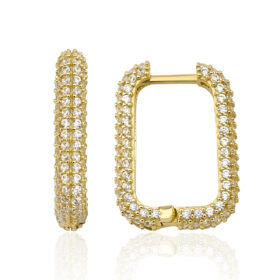 14 Ayar Altın Tamamı Taşlı Dikdörtgen Küpe