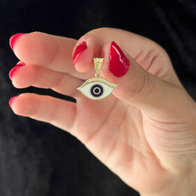 14 Ayar Altın Taş Detaylı Lacivert Gözlü Kolye Ucu