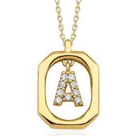 14 Ayar Altın Taşlı A Harfli Kolye