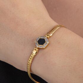 14 Ayar Altın Taşlı Altıgen Balıksırtı Bileklik