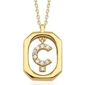 14 Ayar Altın Taşlı Ç Harfli Kolye