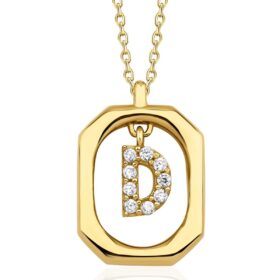 14 Ayar Altın Taşlı D Harfli Kolye