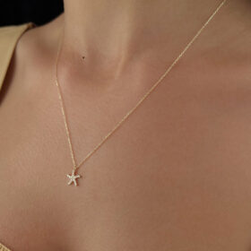 14 Ayar Altın Taşlı Deniz Yıldızı Kolye