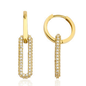 14 Ayar Altın Taşlı Dikdörtgen Sallantılı Halka Küpe