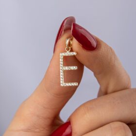 14 Ayar Altın Taşlı E Harf Kolye Ucu