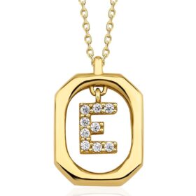 14 Ayar Altın Taşlı E Harfli Kolye