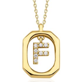 14 Ayar Altın Taşlı F Harfli Kolye