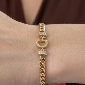 14 Ayar Altın Taşlı G Harfli Gurmet Bileklik