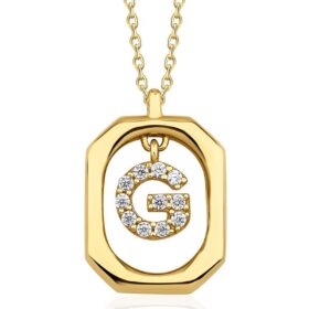 14 Ayar Altın Taşlı G Harfli Kolye