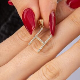 14 Ayar Altın Taşlı H Harf Kolye Ucu