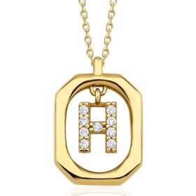 14 Ayar Altın Taşlı H Harfli Kolye
