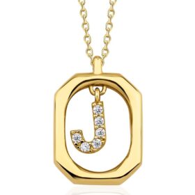 14 Ayar Altın Taşlı J Harfli Kolye