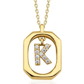14 Ayar Altın Taşlı K Harfli Kolye