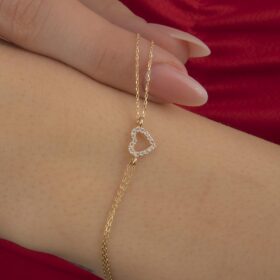 14 Ayar Altın Taşlı Kalpli Aşk Bileklik