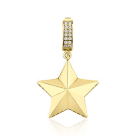 14 Ayar Altın Taşlı Kilit Detaylı Köşeli Yıldız Kolye Ucu
