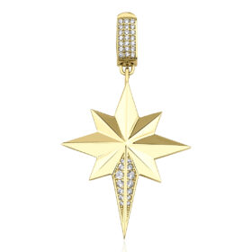 14 Ayar Altın Taşlı Kilit Detaylı Kuzey Yıldızı Kolye Ucu