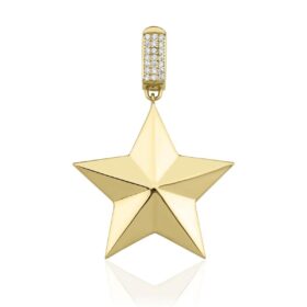 14 Ayar Altın Taşlı Kilit Detaylı Asimetrik Yıldız Kolye Ucu