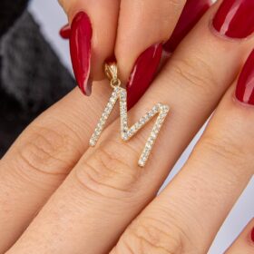 14 Ayar Altın Taşlı M Harf Kolye Ucu