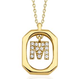 14 Ayar Altın Taşlı M Harfli Kolye