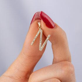 14 Ayar Altın Taşlı N Harf Kolye Ucu