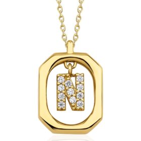 14 Ayar Altın Taşlı N Harfli Kolye