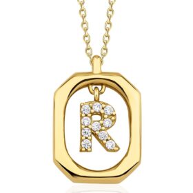 14 Ayar Altın Taşlı R Harfli Kolye