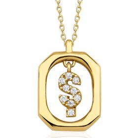 14 Ayar Altın Taşlı Ş Harfli Kolye