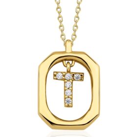 14 Ayar Altın Taşlı T Harfli Kolye