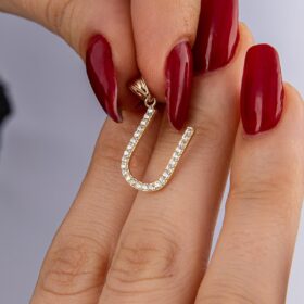 14 Ayar Altın Taşlı U Harf Kolye Ucu