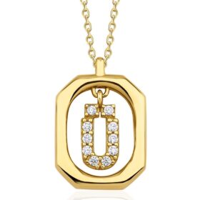 14 Ayar Altın Taşlı Ü Harfli Kolye