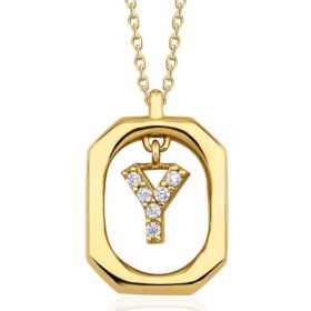 14 Ayar Altın Taşlı Y Harfli Kolye