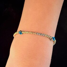 14 Ayar Altın Üç Göz Detaylı Renkli Dorika Dizisi Bileklik