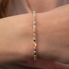 14 Ayar Altın Üç Renkli Dorika Top Detaylı Küp Bileklik