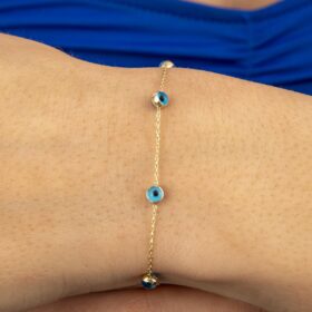 14 Ayar Altın Yedi Göz Detaylı Bileklik