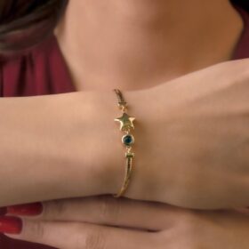 14 Ayar Altın Yıldız ve Göz Detaylı İtalyan Balıksırtı Bileklik