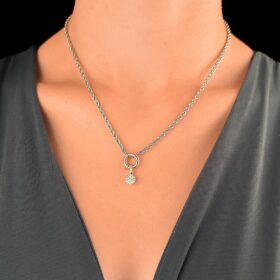 14 Ayar Altın Yuvarlak Baget Taşlı Burgu Halat Kolye