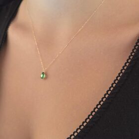 14 Ayar Altın Zümrüt Taşlı Damla Kolye