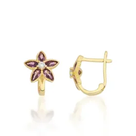 Mor Taşlı Altın Çiçek Çocuk Küpe