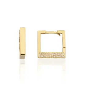 Altın Taşlı Kare Küpe