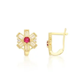 Pembe Taşlı Altın Çocuk Küpe