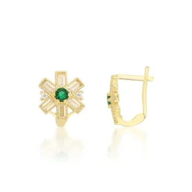 Yeşil Taşlı Altın Çocuk Küpe