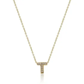 Altın Taşlı T Harf Kolye