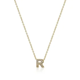 Altın Taşlı R Harf Kolye