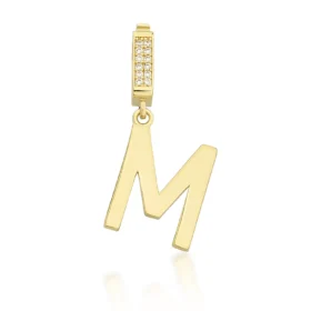 Altın Taşlı M Harf Kolye Ucu