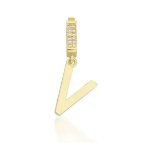 Altın Taşlı V Harf Kolye Ucu