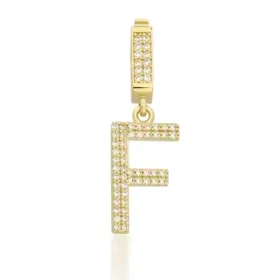Altın Taşlı F Harf Kolye Ucu