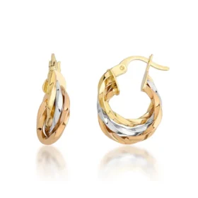 Altın Üç Renk Halka Küpe