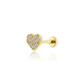 Altın Tragus Taşlı Kalp Piercing