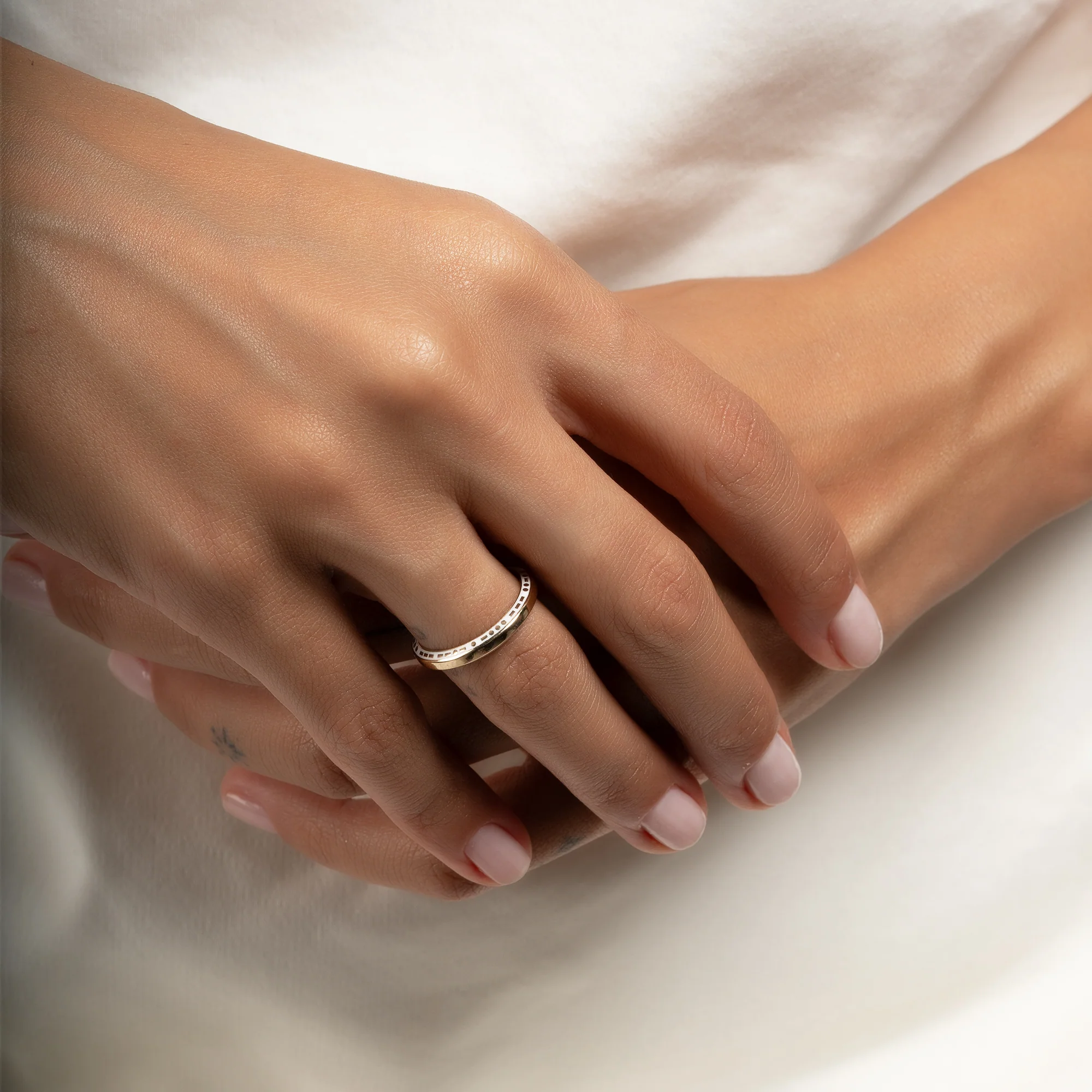 Mors Alfabesi Seni Seviyorum Yazılı Mineli Altın Yüzük - Görsel 6