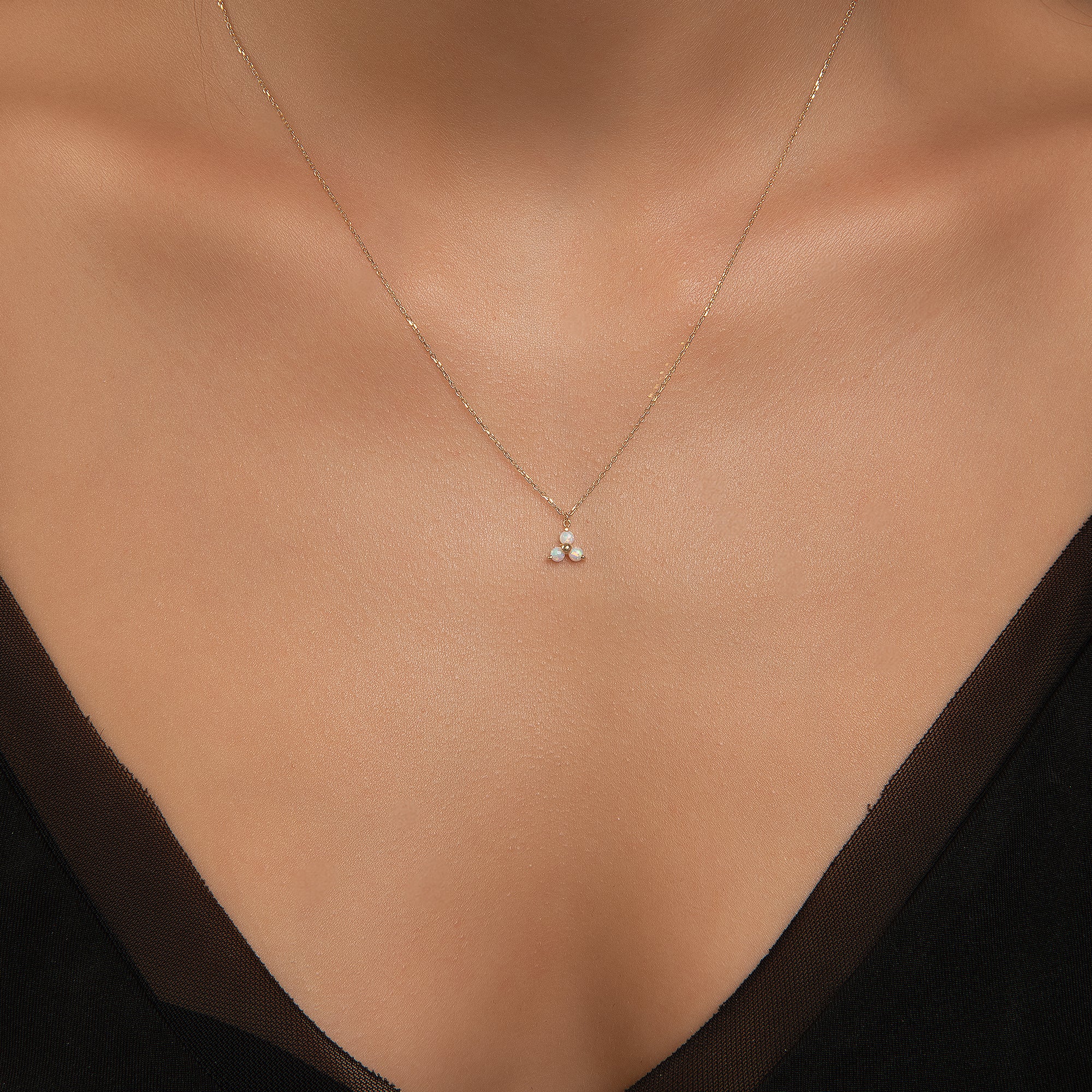 Üç Top Opalit Taşlı Altın Kolye - Görsel 3